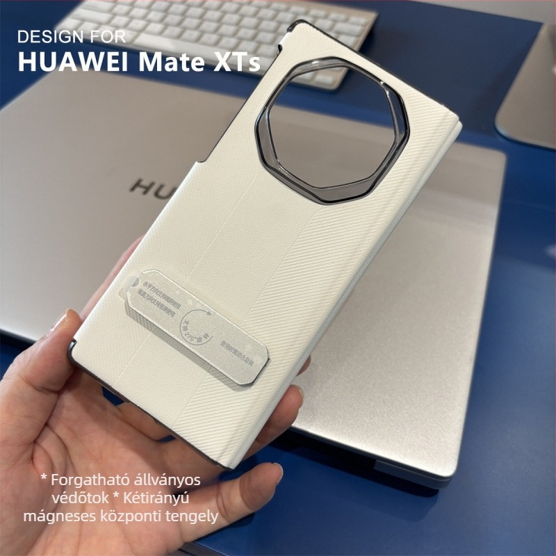 Huawei Mate XTS kettős tengelyű forgó tok, mágneses zsanérral, PU bőr, domborított felület