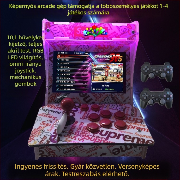 Kétképernyős arcade játékkonzol, 16GB memória, PS3-kompatibilis, H2 operációs rendszer, 2 játékos, MP4 videolejátszó