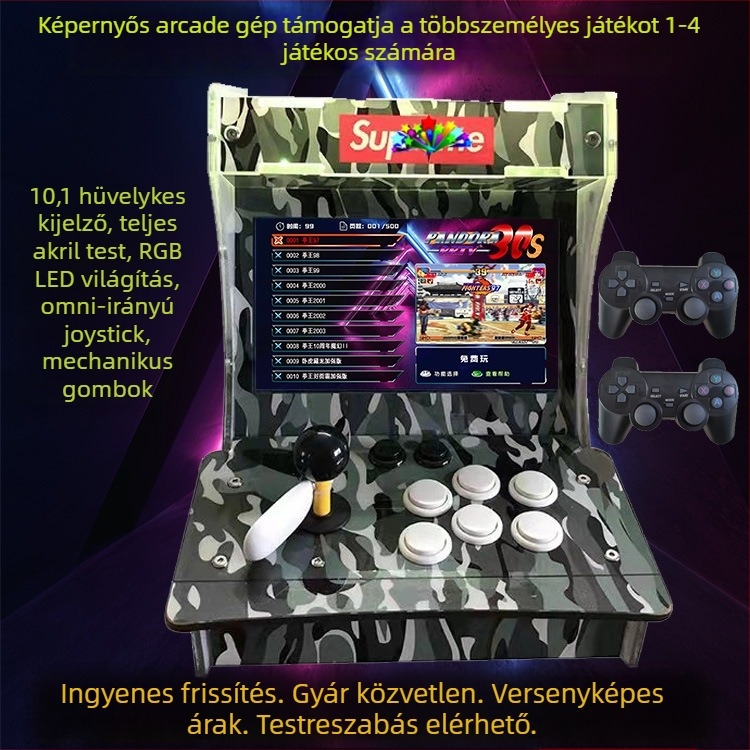 Kétképernyős arcade játékkonzol, 16GB memória, PS3-kompatibilis, H2 operációs rendszer, 2 játékos, MP4 videolejátszó