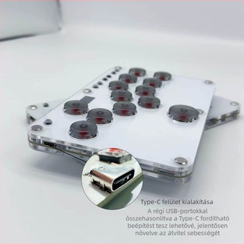 Hátsó fedél Hitbox Raspberry Pi 16-gombos harci billentyűzethez – USB, akril, LED világítás, személyre szabható rajzok, logó nyomtatás lehetséges