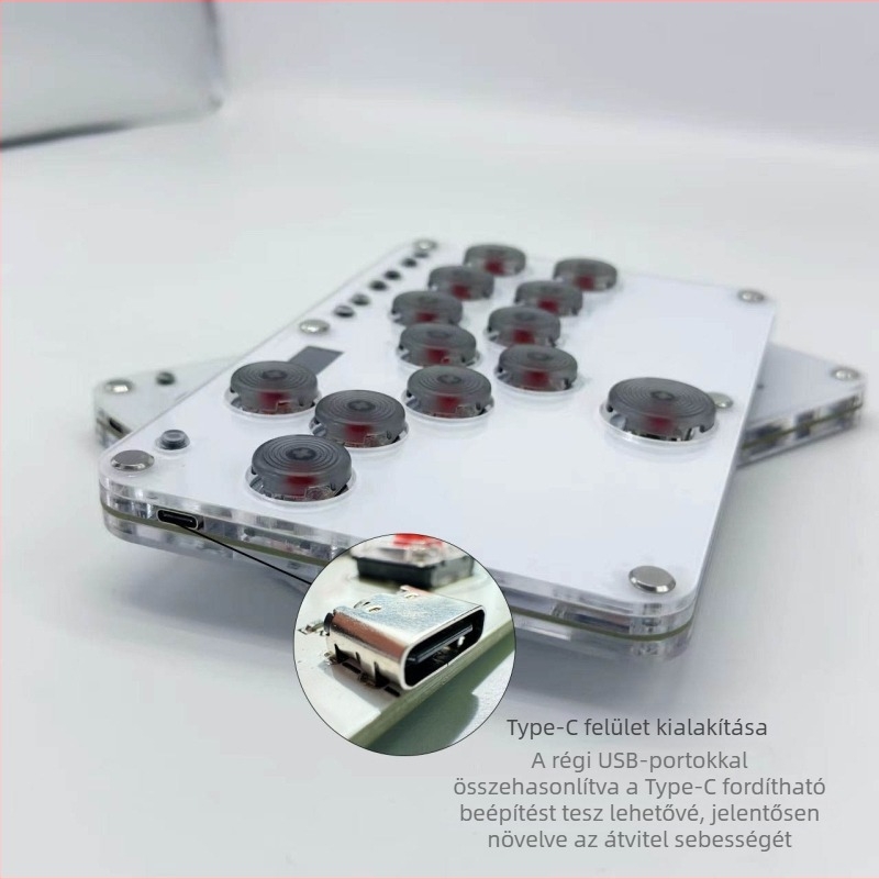 Hátsó fedél Hitbox Raspberry Pi 16-gombos harci billentyűzethez – USB, akril, LED világítás, személyre szabható rajzok, logó nyomtatás lehetséges