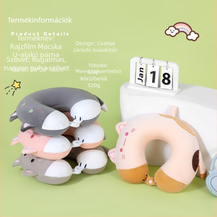 U-alakú cartoon párna memóriahab töltettel, Spandex anyaggal, gyerekeknek és felnőtteknek