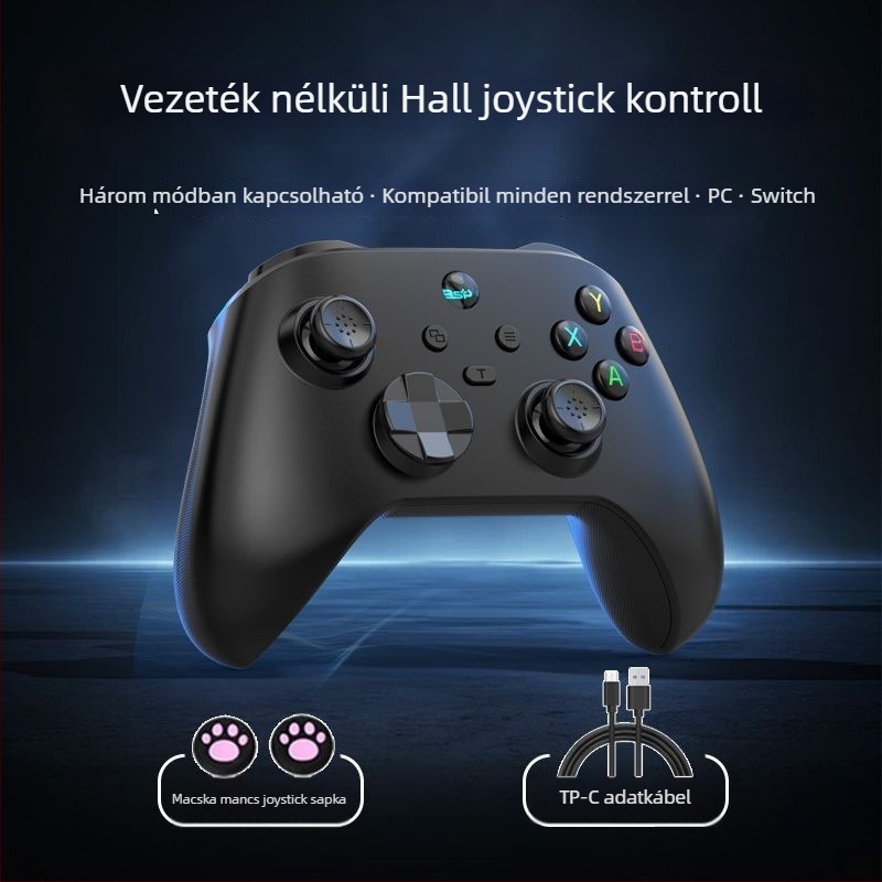 Játékvezérlő - Három mód: vezeték nélküli, Bluetooth és USB-C kábeles - Type-C interfész - PC és többplatformos kompatibilitás