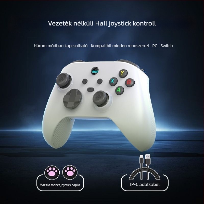 Játékvezérlő - Három mód: vezeték nélküli, Bluetooth és USB-C kábeles - Type-C interfész - PC és többplatformos kompatibilitás