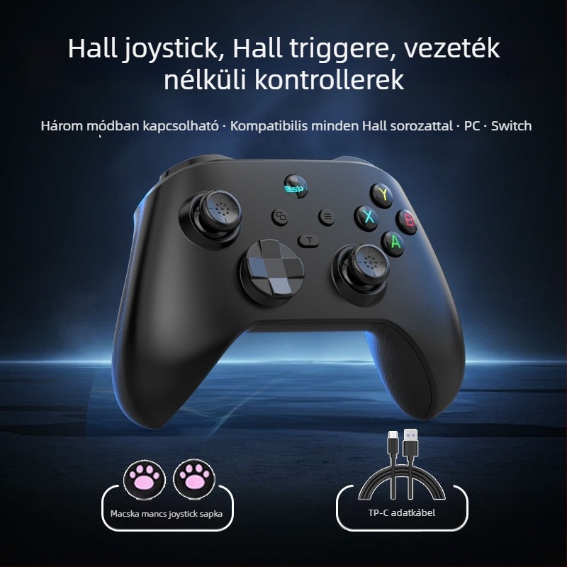 Játékvezérlő - Három mód: vezeték nélküli, Bluetooth és USB-C kábeles - Type-C interfész - PC és többplatformos kompatibilitás
