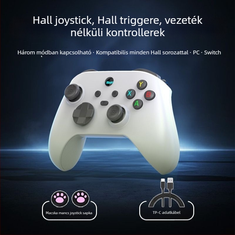 Játékvezérlő - Három mód: vezeték nélküli, Bluetooth és USB-C kábeles - Type-C interfész - PC és többplatformos kompatibilitás