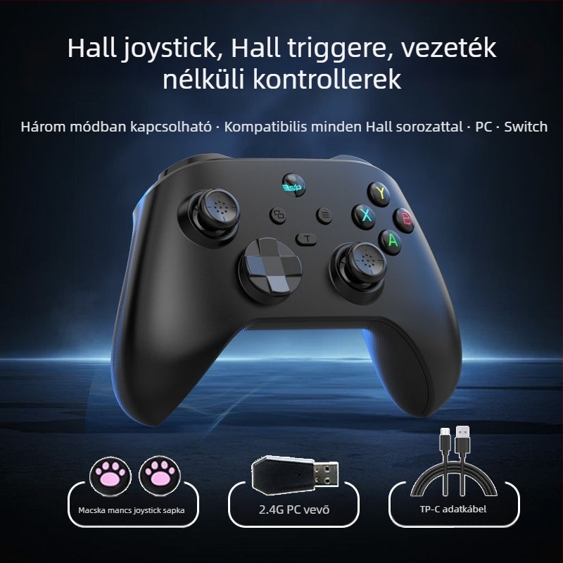Játékvezérlő - Három mód: vezeték nélküli, Bluetooth és USB-C kábeles - Type-C interfész - PC és többplatformos kompatibilitás