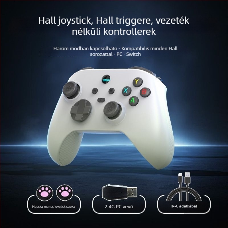 Játékvezérlő - Három mód: vezeték nélküli, Bluetooth és USB-C kábeles - Type-C interfész - PC és többplatformos kompatibilitás