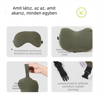 U-alakú nyakpárna irodába 2 az 1-ben szemmaszkkal, töltet habgolyókból, nylon anyag, modern letisztult stílus, univerzális használat