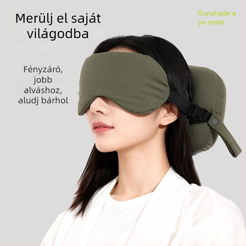 U-alakú nyakpárna irodába 2 az 1-ben szemmaszkkal, töltet habgolyókból, nylon anyag, modern letisztult stílus, univerzális használat