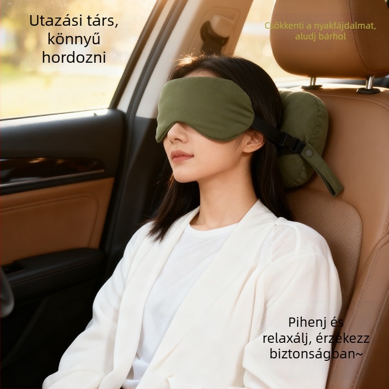 U-alakú nyakpárna irodába 2 az 1-ben szemmaszkkal, töltet habgolyókból, nylon anyag, modern letisztult stílus, univerzális használat
