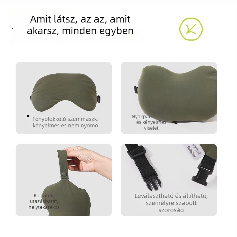 U-alakú nyakpárna irodába 2 az 1-ben szemmaszkkal, töltet habgolyókból, nylon anyag, modern letisztult stílus, univerzális használat