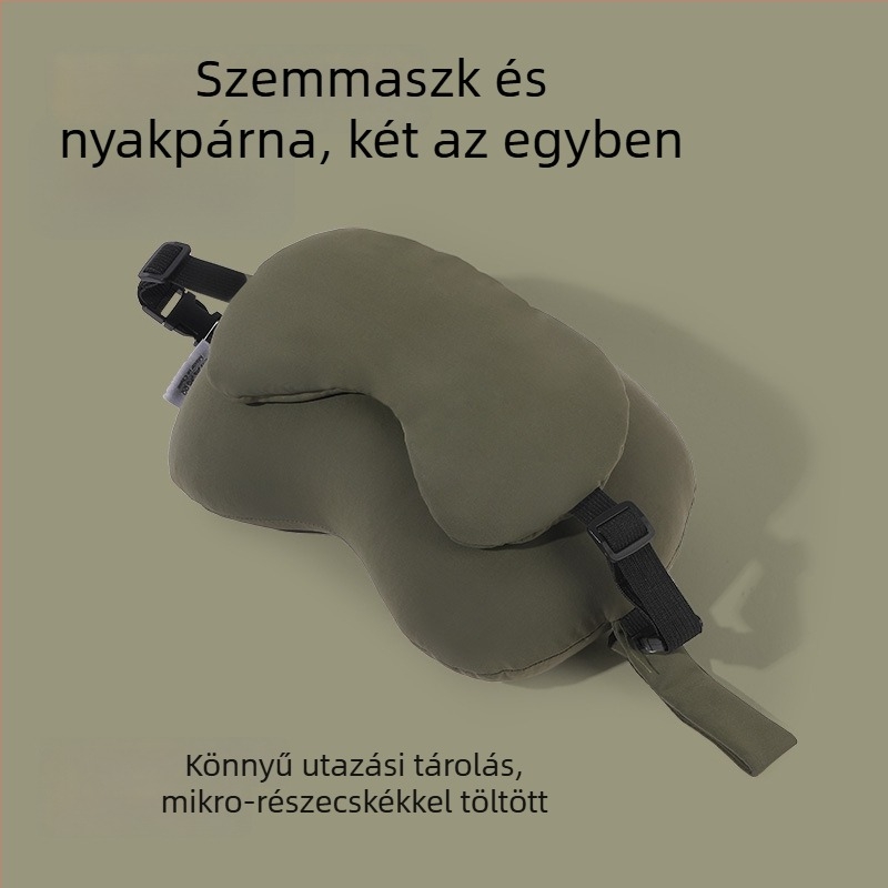 U-alakú nyakpárna irodába 2 az 1-ben szemmaszkkal, töltet habgolyókból, nylon anyag, modern letisztult stílus, univerzális használat
