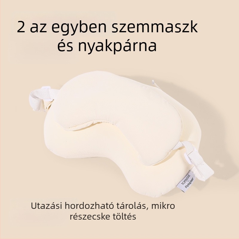 U-alakú nyakpárna irodába 2 az 1-ben szemmaszkkal, töltet habgolyókból, nylon anyag, modern letisztult stílus, univerzális használat