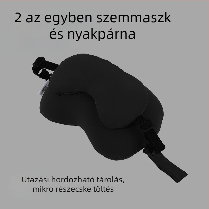 U-alakú nyakpárna irodába 2 az 1-ben szemmaszkkal, töltet habgolyókból, nylon anyag, modern letisztult stílus, univerzális használat