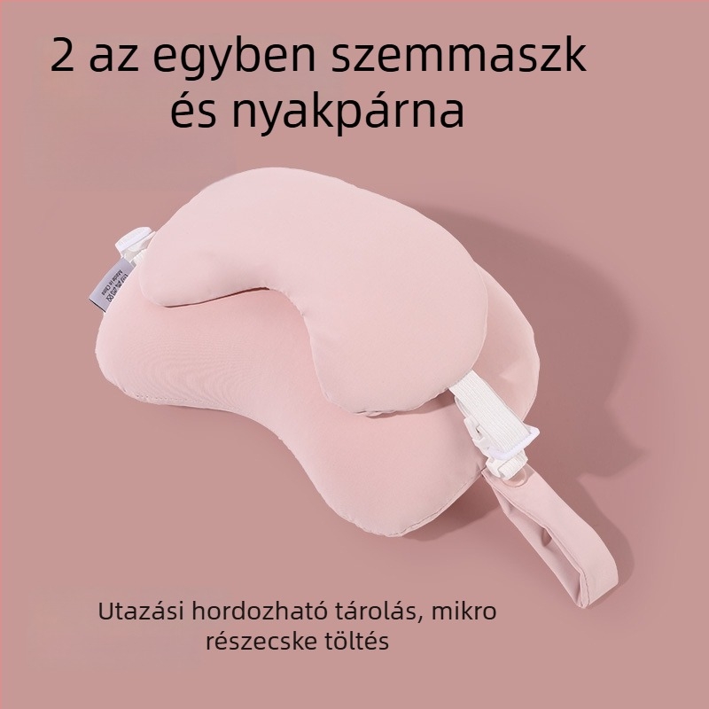 U-alakú nyakpárna irodába 2 az 1-ben szemmaszkkal, töltet habgolyókból, nylon anyag, modern letisztult stílus, univerzális használat