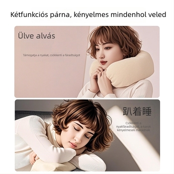 U-alakú nyakpárna, japán stílus, töltés habszemcsékkel, 100% pamut anyag, ideális utazáshoz és irodai használathoz
