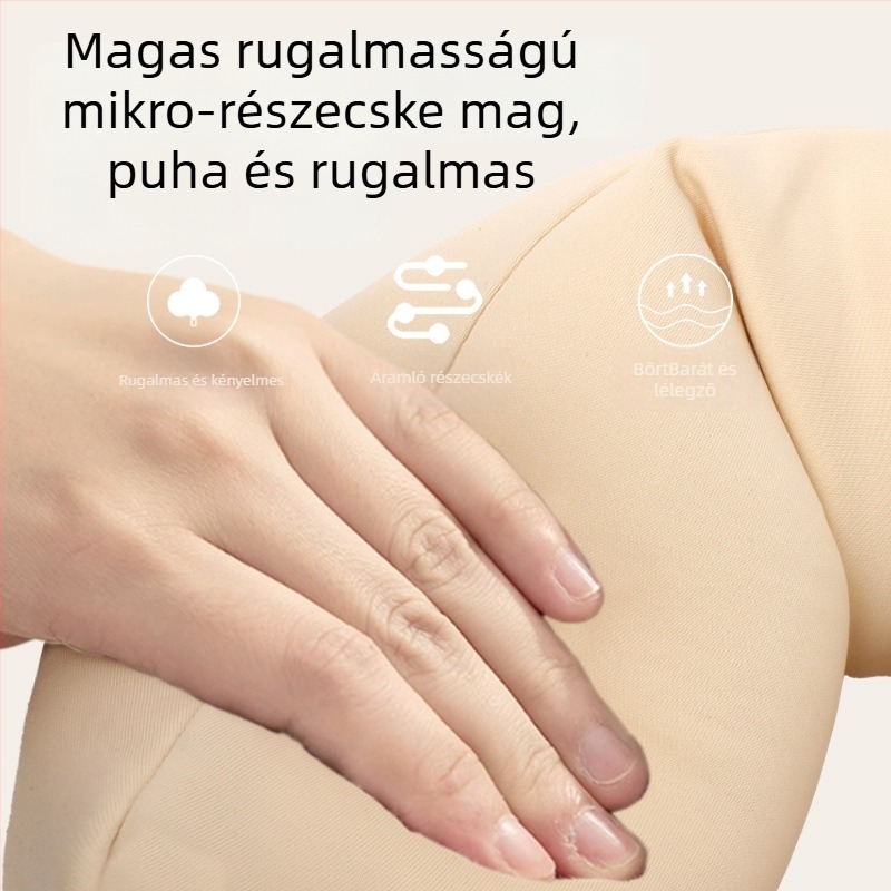 U-alakú nyakpárna, japán stílus, töltés habszemcsékkel, 100% pamut anyag, ideális utazáshoz és irodai használathoz