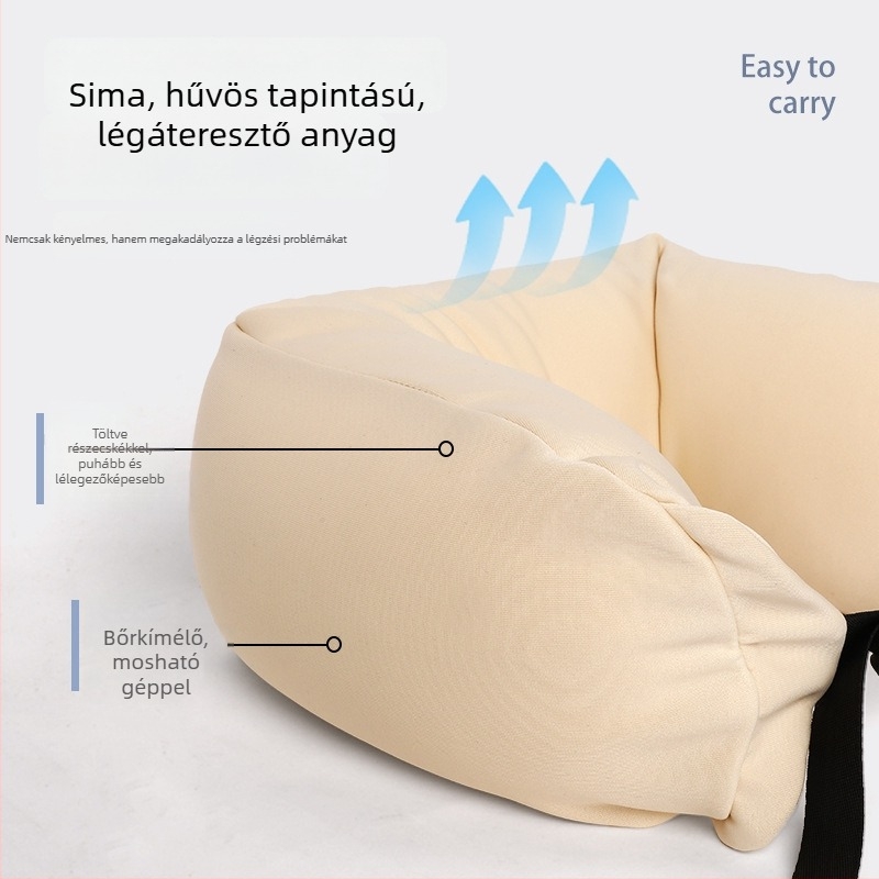 U-alakú nyakpárna, japán stílus, töltés habszemcsékkel, 100% pamut anyag, ideális utazáshoz és irodai használathoz