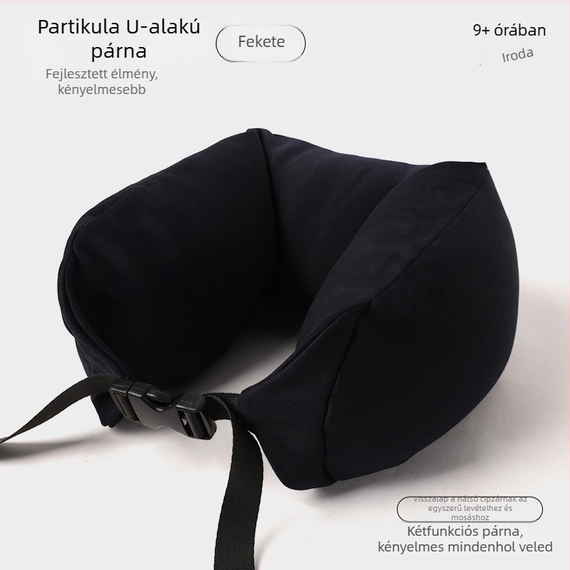 U-alakú nyakpárna, japán stílus, töltés habszemcsékkel, 100% pamut anyag, ideális utazáshoz és irodai használathoz