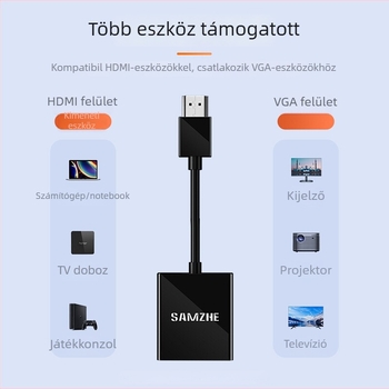 HDMI to VGA videóadapter hanggal, USB táplálás, aranyozott érintkezők
