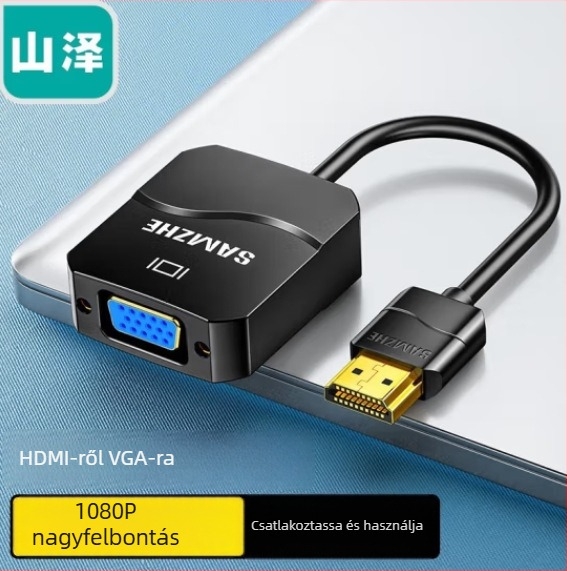 HDMI to VGA videóadapter hanggal, USB táplálás, aranyozott érintkezők