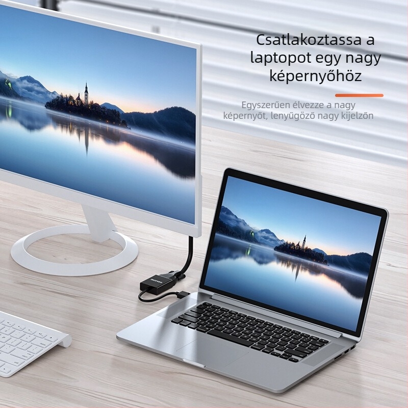 HDMI to VGA videóadapter hanggal, USB táplálás, aranyozott érintkezők