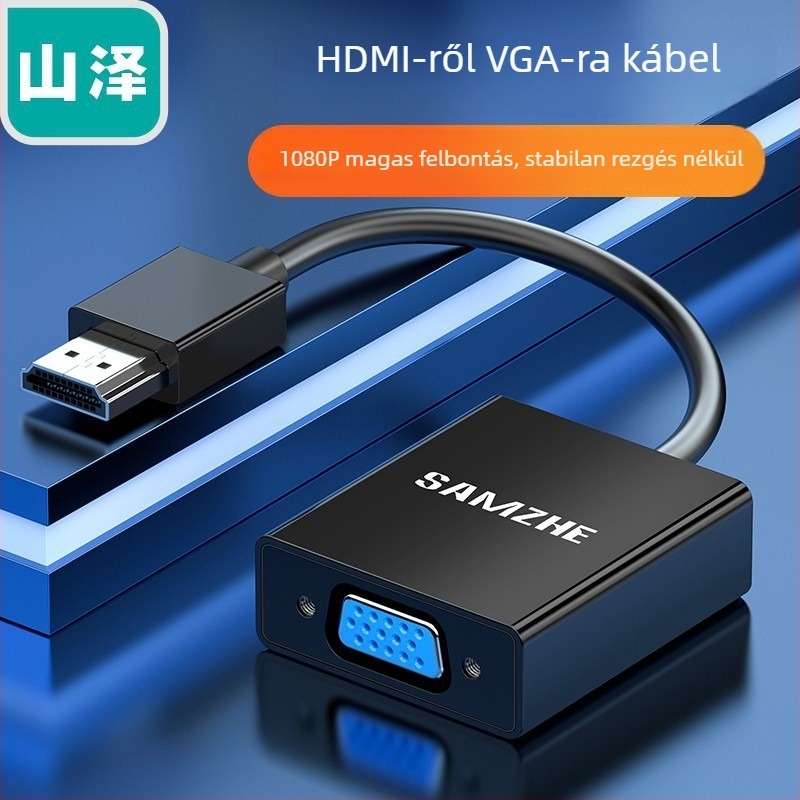 HDMI to VGA videóadapter hanggal, USB táplálás, aranyozott érintkezők