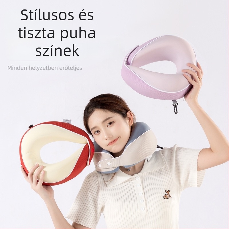 U-alakú hűtőmemóriahabos utazó párna, összecsukható nyakpárna, Ice Silk anyaggal