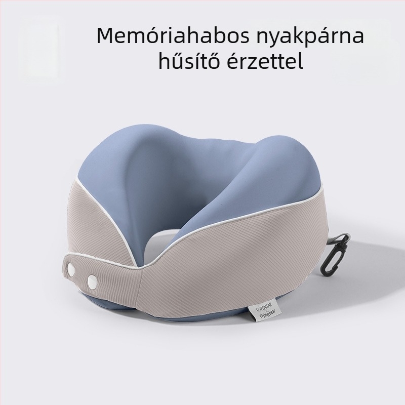U-alakú hűtőmemóriahabos utazó párna, összecsukható nyakpárna, Ice Silk anyaggal