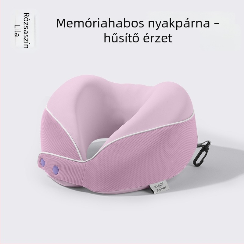 U-alakú hűtőmemóriahabos utazó párna, összecsukható nyakpárna, Ice Silk anyaggal