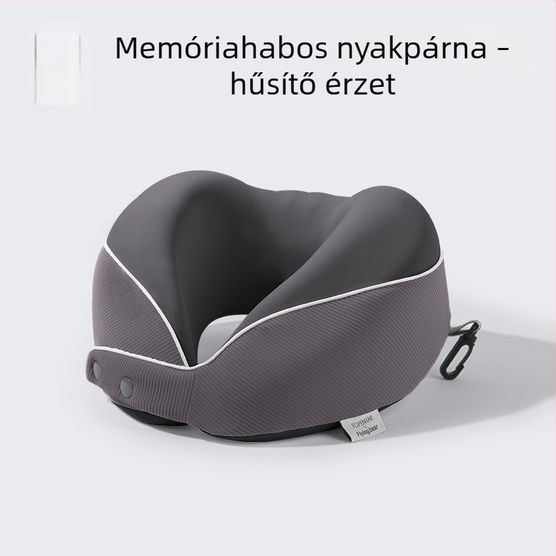 U-alakú hűtőmemóriahabos utazó párna, összecsukható nyakpárna, Ice Silk anyaggal