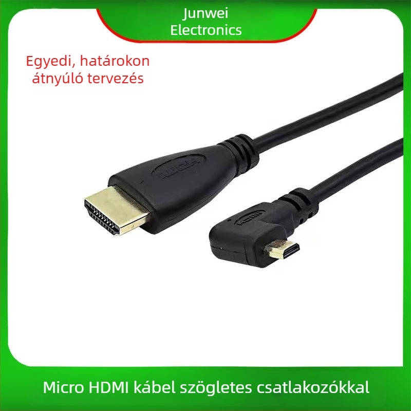 HDMI A-tól micro HDMI-ig kábel, 1,5 m, aranyozott, 90° többirányú csatlakozó, kamerák és számítógépekhez