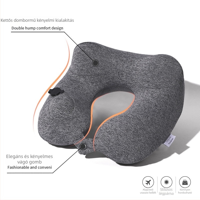 Felfújható U-alakú nyakpárna ergonómikus kialakítással; hordozható kültéri utazásokhoz; töltet: levegő; anyag: Jersey; súly 0,5 kg alatt