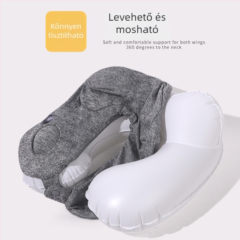 Felfújható U-alakú nyakpárna ergonómikus kialakítással; hordozható kültéri utazásokhoz; töltet: levegő; anyag: Jersey; súly 0,5 kg alatt
