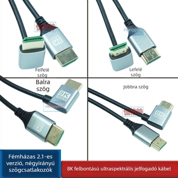 HDMI 2.1 kábel, 8K/19+1 Ultra HD, derékszögű csatlakozó, vékony vezeték, fém burkolat
