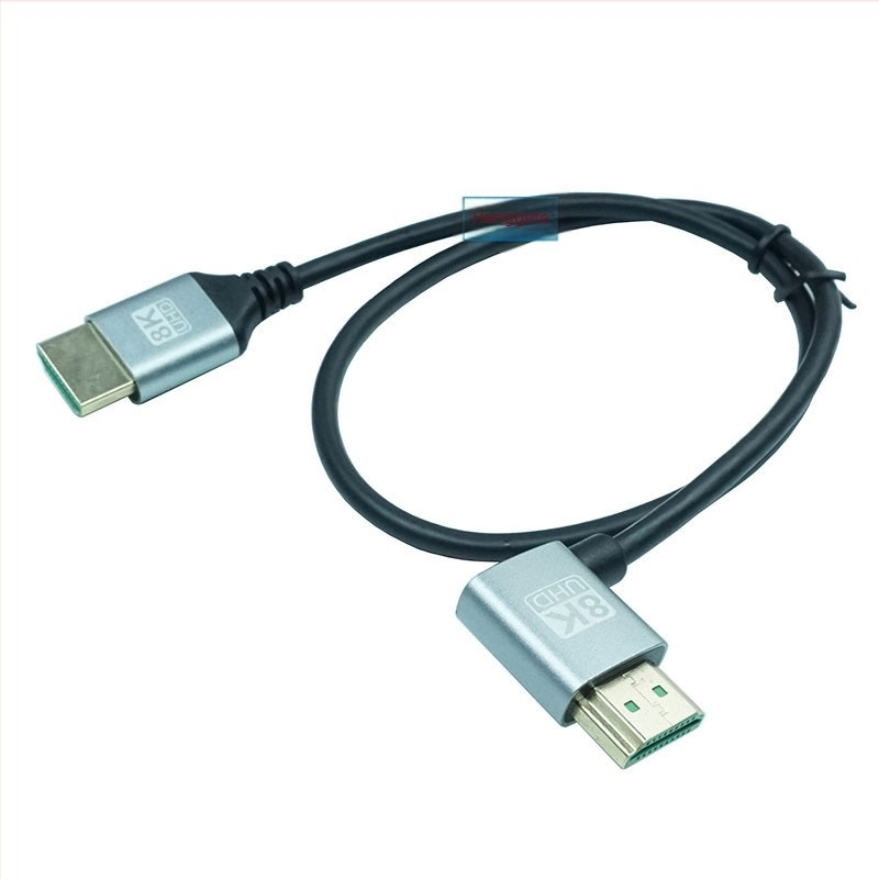 HDMI 2.1 kábel, 8K/19+1 Ultra HD, derékszögű csatlakozó, vékony vezeték, fém burkolat