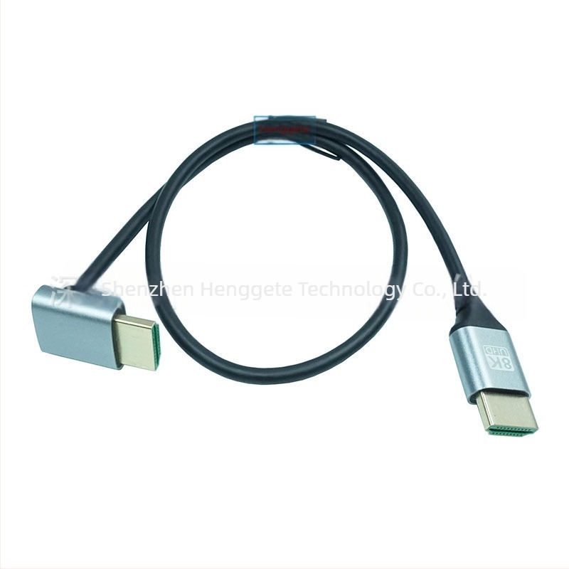 HDMI 2.1 kábel, 8K/19+1 Ultra HD, derékszögű csatlakozó, vékony vezeték, fém burkolat