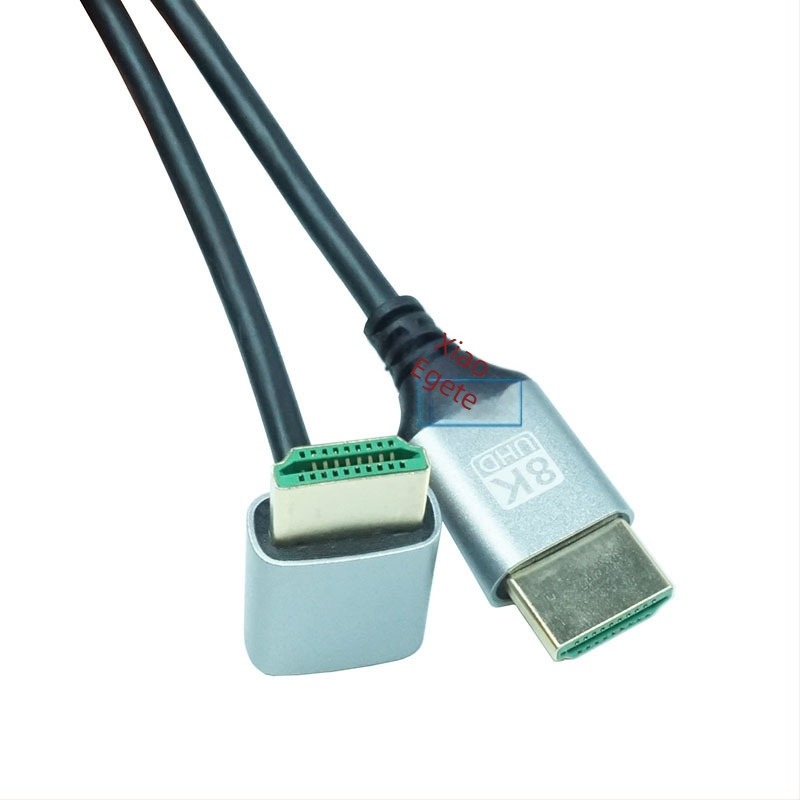 HDMI 2.1 kábel, 8K/19+1 Ultra HD, derékszögű csatlakozó, vékony vezeték, fém burkolat