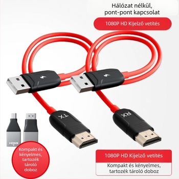 Vezeték nélküli HDMI továbbító és vevő pont-pont képernyőmásolatért, USB-A/HDMI csatlakozó, 60 cm hosszú kábel, aranyozott csatlakozók