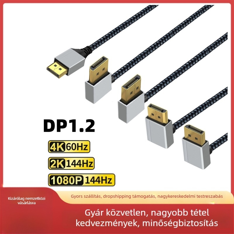 DisplayPort 1.2 videó kábel, egyenesről könyökös csatlakozóig, DP vezeték, rézbevonatú acél sodrat (Típus: Videó kábel; Interfész: DP; Kapcsoló vezeték: DP vezeték; Vezető anyaga: rézbevonatú acél sodrat)