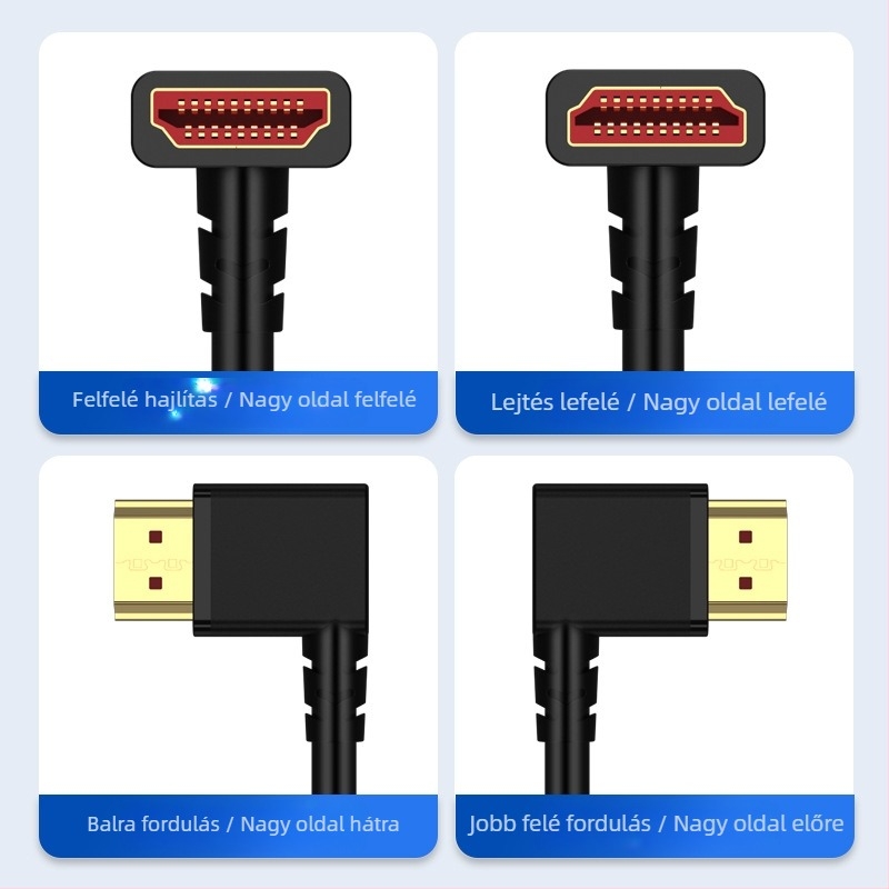 HDMI 2.1 hajlított kábel, 90°, 8K/4K támogatás, oxigénmentes réz, arany bevonat