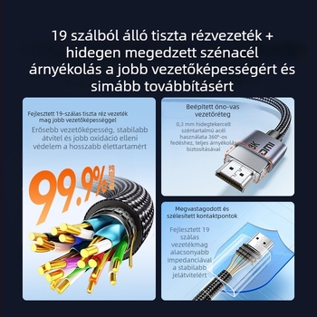 HDMI 2.1 kábel, A típusú csatlakozóval, aranyozott csatlakozók, támogatja az 8K és 4K felbontást