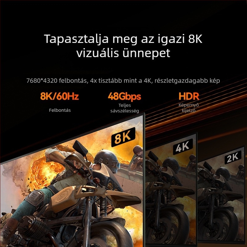 HDMI 2.1 kábel, A típusú csatlakozóval, aranyozott csatlakozók, támogatja az 8K és 4K felbontást