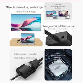 HDMI–to–VGA átalakító kábel, HDMI–VGA adapter, 0.25 m hosszú, réz vezetők, aranyozott csatlakozók, modell G101