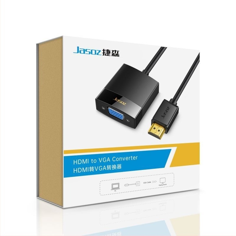 HDMI–to–VGA átalakító kábel, HDMI–VGA adapter, 0.25 m hosszú, réz vezetők, aranyozott csatlakozók, modell G101