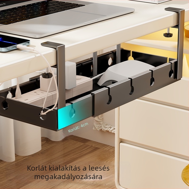 Asztali kábel- és power‑strip rendező doboz — kábelek rendszerezése és töltő tárolása