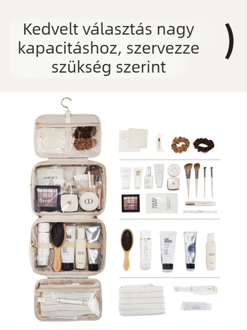 Nagy kapacitású sminktáska nőknek, vízálló és átlátszó, utazáshoz, PU béléssel