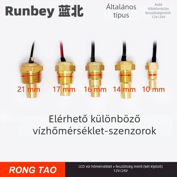 LED kijelzős autómérő RT237C — 12V/24V digitális vízhőmérséklet- és feszültségfigyelő alarmival, 0,14 kg