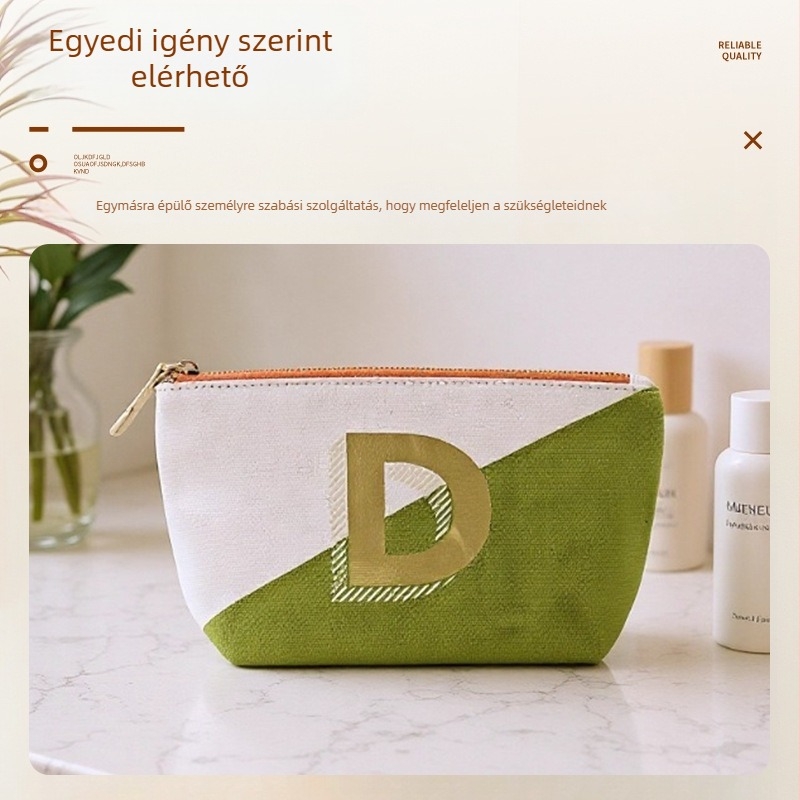 Hímzett nagy kapacitású kozmetikai táska, hordozható, vászon anyag, geometrikus minta, belső nylon bélés, cipzár